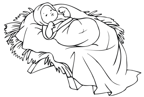 Baby Jesus In A Manger  Coloring Page